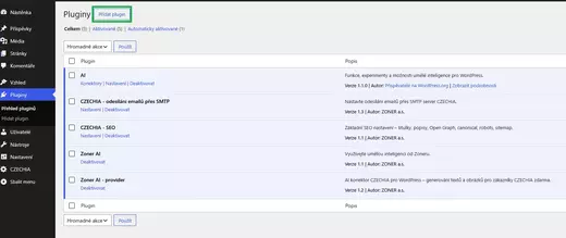 Instalace pluginu Zoner AI – konektor pro WordPress