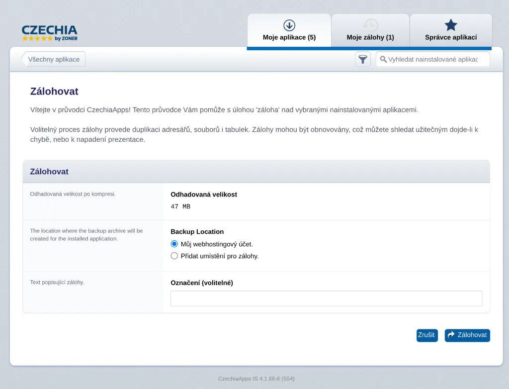 Zálohování WordPressu přes Installatron
